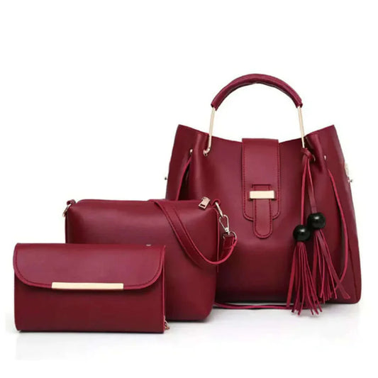 Aura - 3 PCs Handbag Set | Maroon