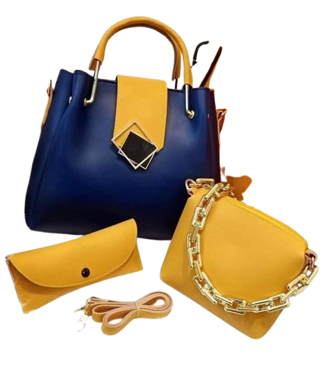 Classic 3 Pcs Handbag Set | Blue & Yellow