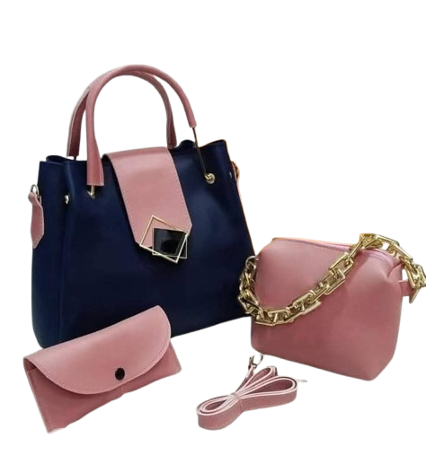 Classic 3 Pcs Handbag Set | Pink & Blue