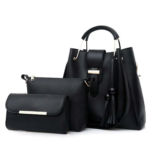 Aura - 3 PCs Handbag Set | Black