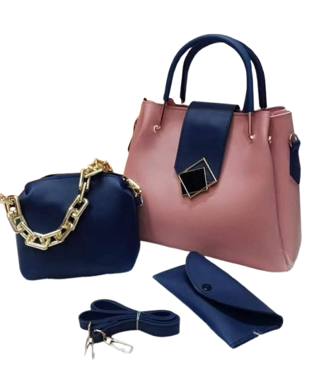 Classic 3 Pcs Handbag Set | Pink & Blue